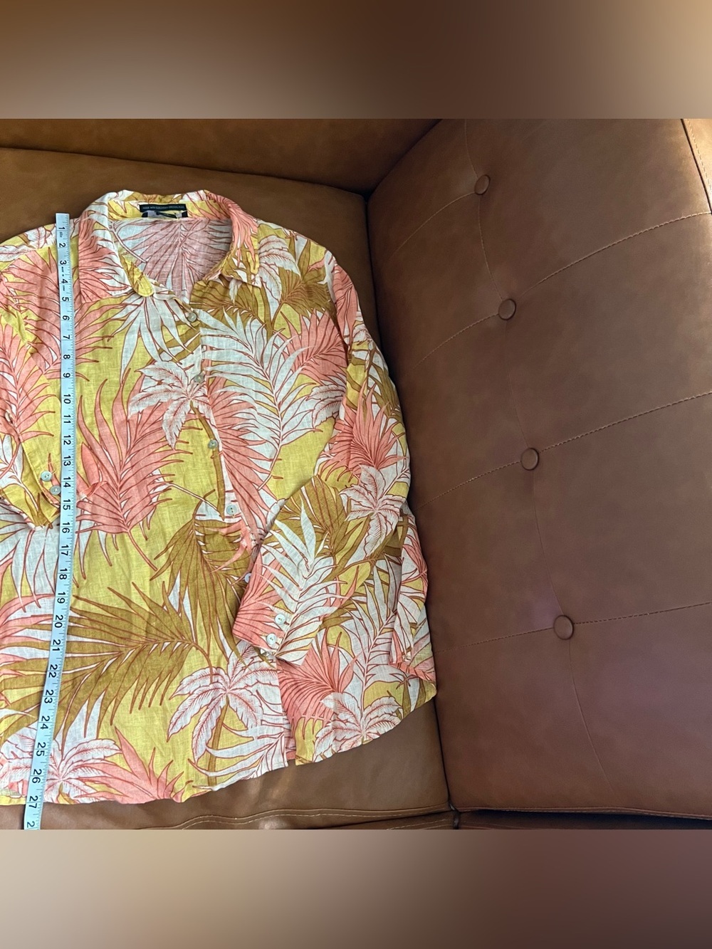 Tahari Women’s 100% Linen Tropical Palm Print Button-Down Shirt Sz M Resort Wear - Picture 6 of 7